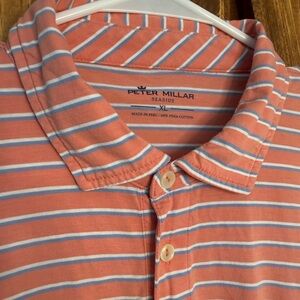Peter Millar Seaside Polo Pink Blue Striped Short Sleeve Pima Cotton Men’s XL